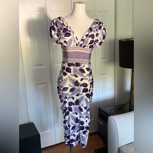 Just Cavalli Purple and White Midi Dress